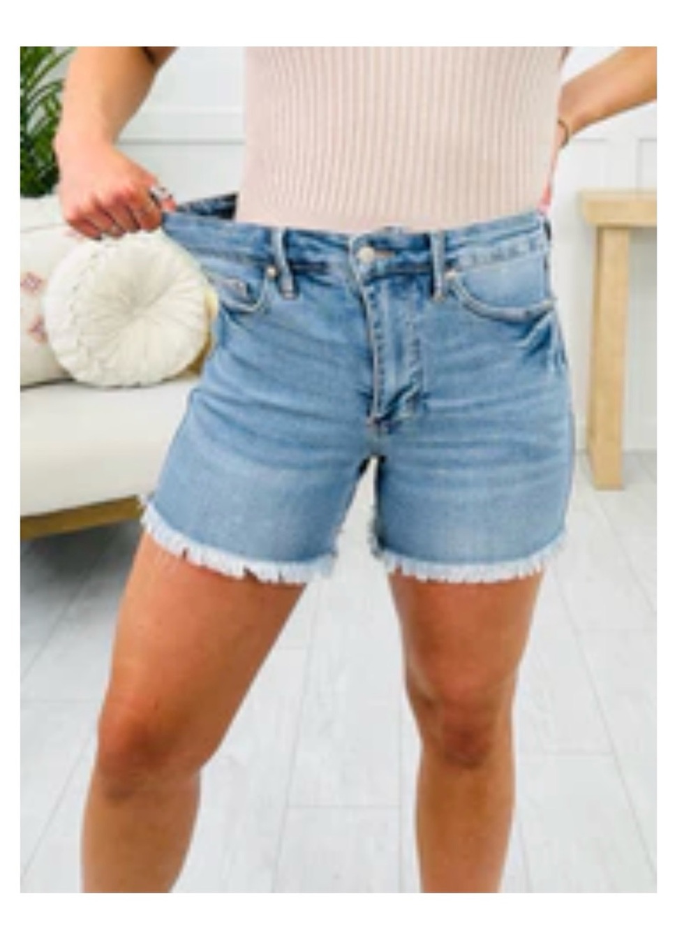 Judy Blue Light Blue Women's Jean Shorts with Tan Stitching